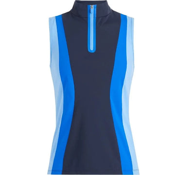 New G/FORE Womens Colour Block Silky Tech Nylon Sleeveless Golf Polo Size L MSP$110