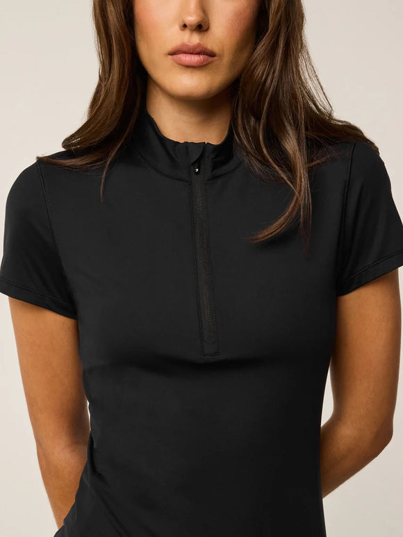 New Greyson Women's Black Short Sleeve Halley Quarter Zip Golf Top MSP$118