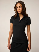 New Greyson Women's Black Short Sleeve Halley Quarter Zip Golf Top MSP$118-2