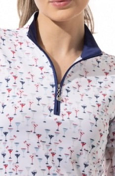 New SanSoleil Ladies SOLCOOL Print Long Sleeve Zip Mock Golf Sun Shirts - Libertini MSP$104