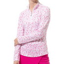 New SanSoleil Ladies & Plus Size SOLCOOL Print Long Sleeve Zip Mock Golf Sun Shirts - Play 4 Pink MSP$104-1
