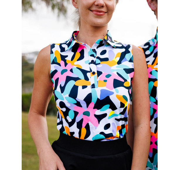New Sunday Swagger Carnival Sleeveless Women's Golf Polo