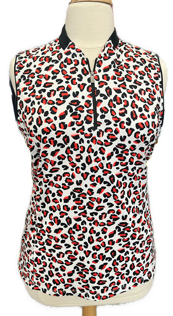 Tail White Label White, Black & Red Leopard Print Sleeveless Golf Top Size XXL