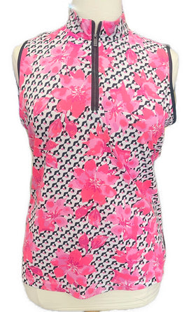 Tail White Label Pink, White & Black Floral Sleeveless Golf Top Size XXL