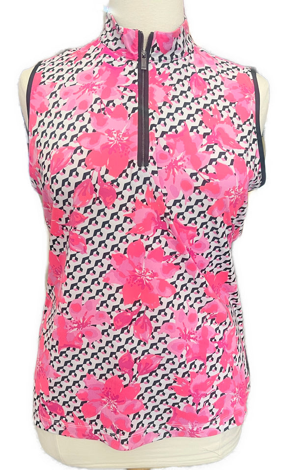 Tail White Label Pink, White & Black Floral Sleeveless Golf Top Size XXL