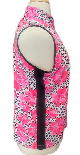 Tail White Label Pink, White & Black Floral Sleeveless Golf Top Size XXL - 0