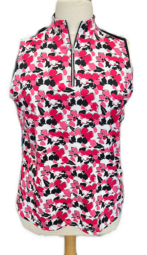 Tail White Label Black, Pink & White Floral Sleeveless Golf Top Size XXL