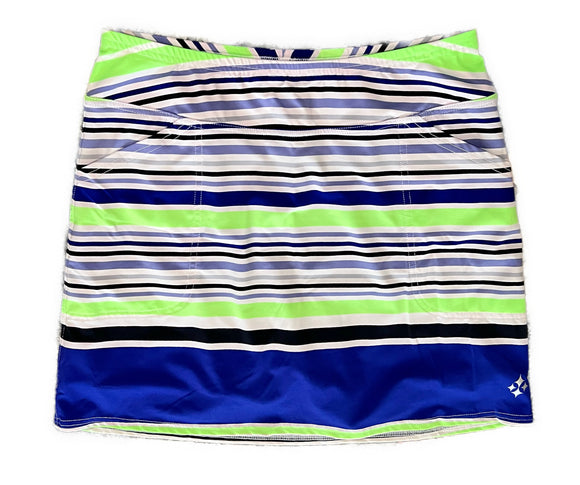 Women's Jofit Blue, White & Lime Striped Mina Jersey Golf Skort Size M. MSP$90