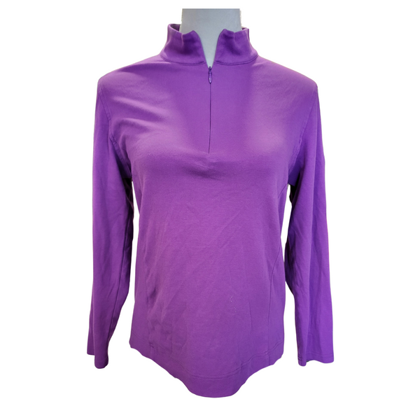 Women's Purple 1/4 Zip Mock Neck Long Sleeve Pullover Size L