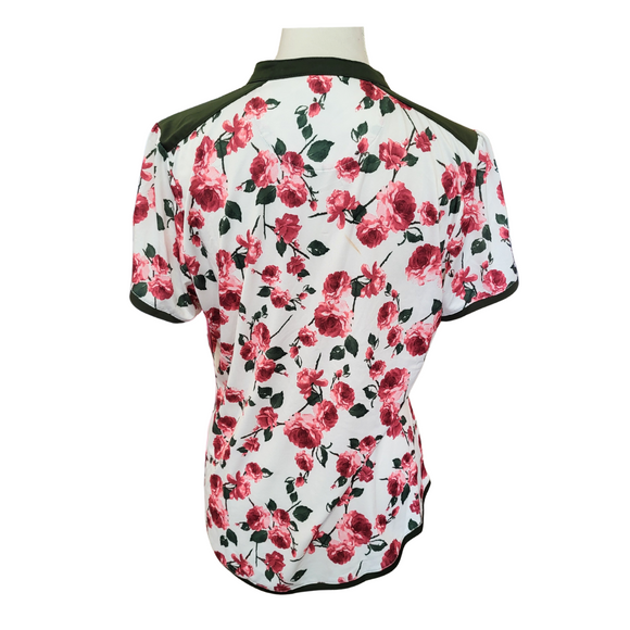 Greg Norman Women's Ivory & Green Rose Printed Short Sleeve Golf Top Size L