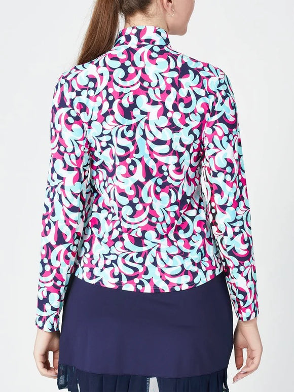 New SanSoleil Women's SolTek LUX 1/4 Zip Golf Sun Shirt  - Palazzo Fuchsia Size S MSP$104