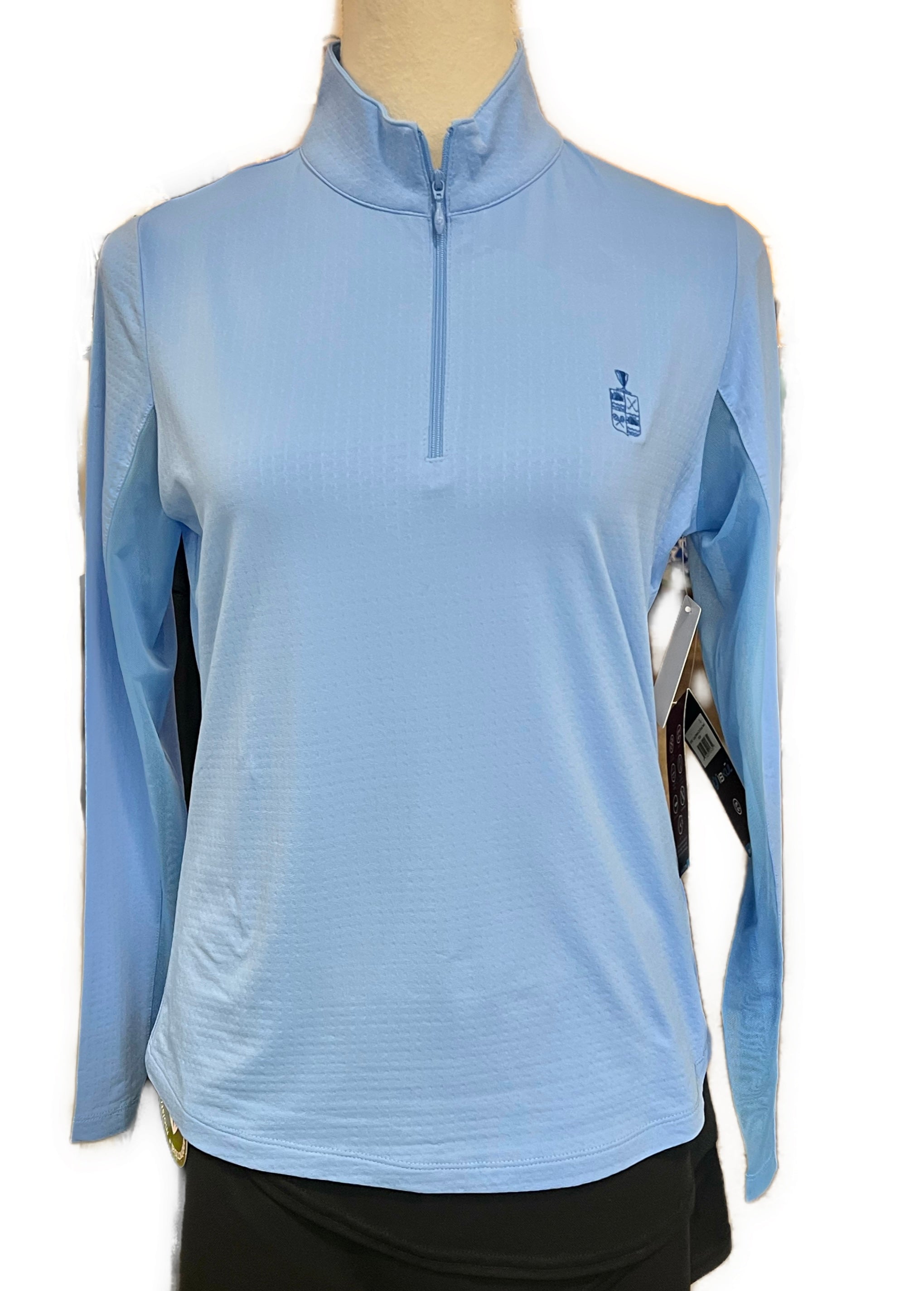 New Ibkul Women's Periwinkle Long Sleeve Zip Mock Sunshirt w/ Logo MSP$100