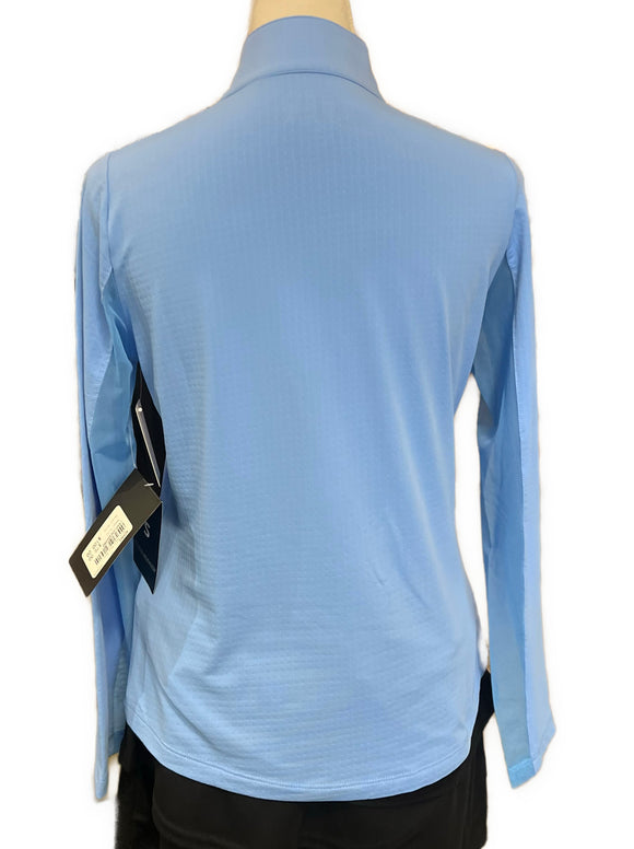 New Ibkul Women's Periwinkle Long Sleeve Zip Mock Sunshirt w/ Logo MSP$100