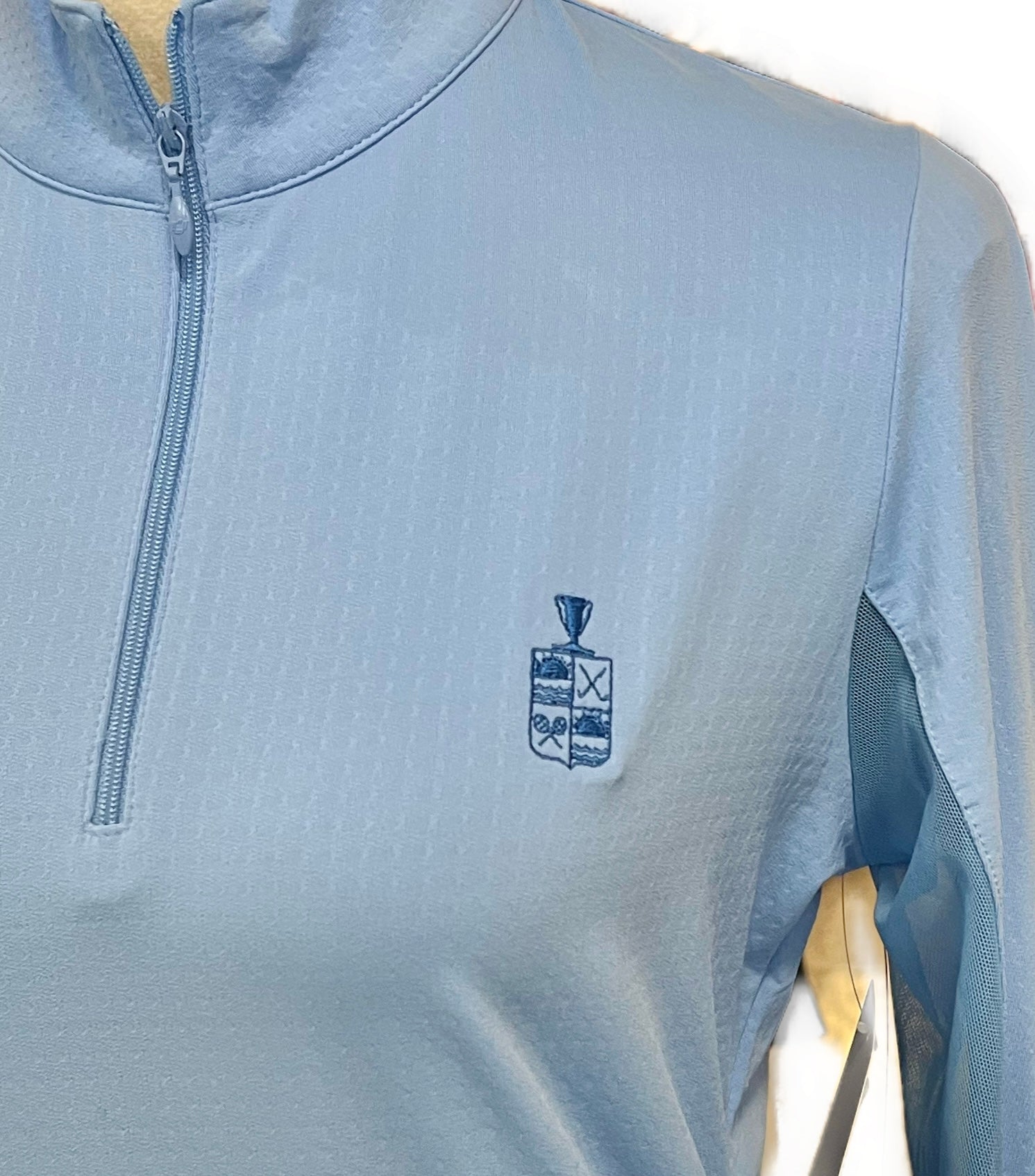 New Ibkul Women's Periwinkle Long Sleeve Zip Mock Sunshirt w/ Logo MSP$100