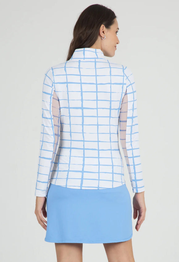 Ibkul Women's Cordova Periwinkle Print Long Sleeve Sun Shirt MSP$100