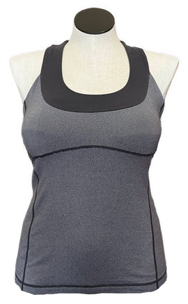 Lululemon T-Strap Back Gray Striped Support Tank Size XL