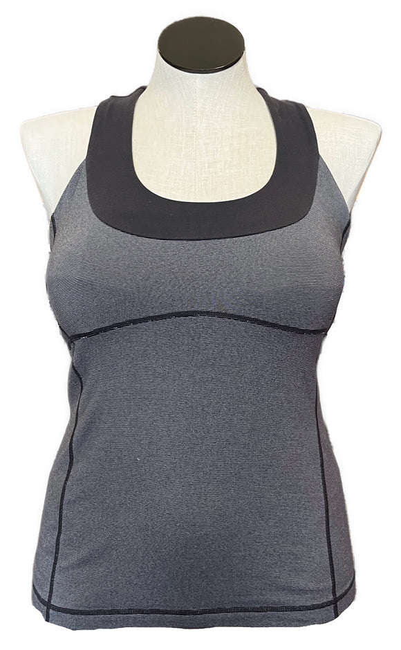 Lululemon T-Strap Back Gray Striped Support Tank Size XL