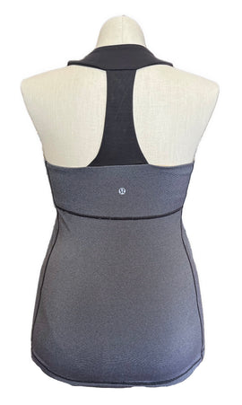 Lululemon T-Strap Back Gray Striped Support Tank Size XL - 0