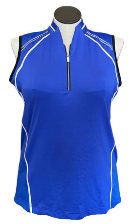 Women's Tail Royal Zip Mock Sleeveless Golf Top w/White Trim Size XL
