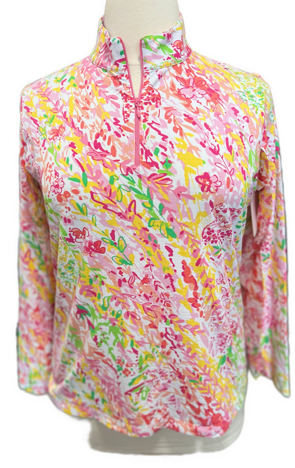 Ibkul Women's Pink Floral Cougar Print Long Sleeve Sun Shirt Size XL MSP$100