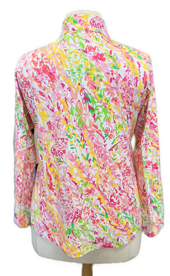 Ibkul Women's Pink Floral Cougar Print Long Sleeve Sun Shirt Size XL MSP$100