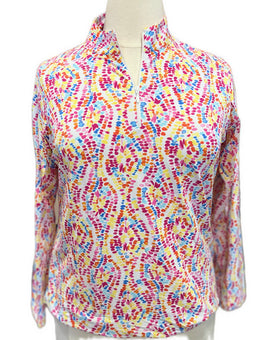 Ibkul Women's Watercolor Print Longsleeve Zip Mock Sun Shirt Size XL MSP$100