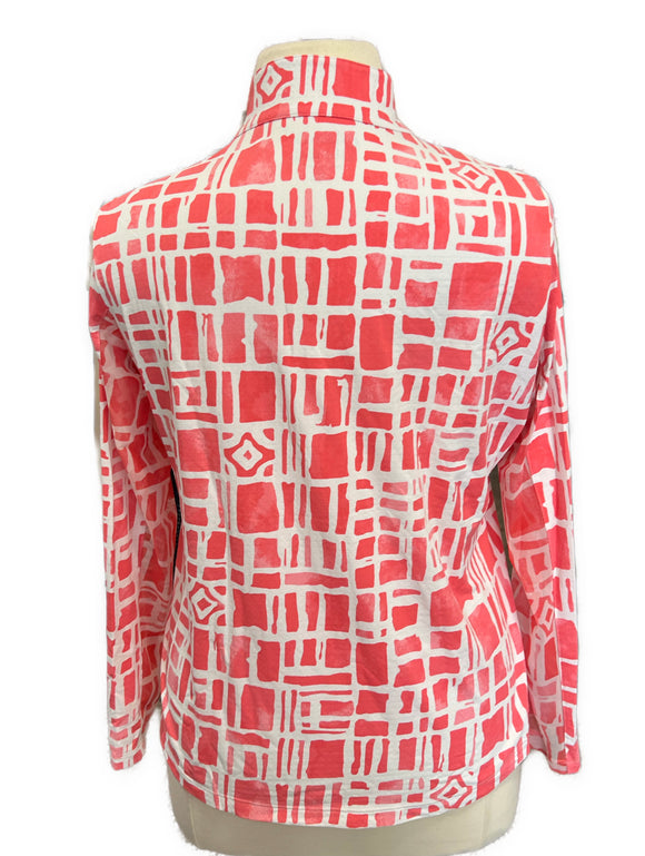 Ibkul Women's Coral Print Zip Mock Longsleeve Sun Shirt Size XL MSP$100