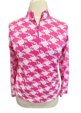 Ibkul Women's Pink Hashtag Print Long Sleeve Zip Mock Sun Shirt Size XL