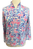 Ibkul Women's Flamingo Print Zip Mock Longsleeve Sun Shirt Size XL MSP$100-1
