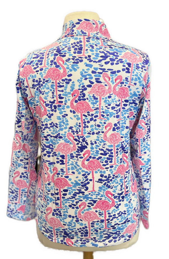 Ibkul Women's Flamingo Print Zip Mock Longsleeve Sun Shirt Size XL MSP$100