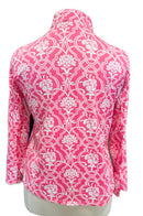Ibkul Women's Pink Floral Long Sleeve Zip Mock Sun Shirt Size XL-2