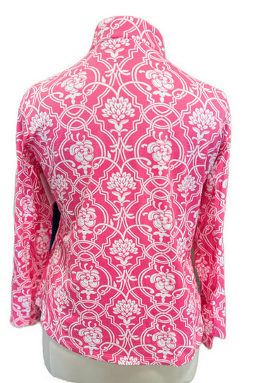 Ibkul Women's Pink Floral Long Sleeve Zip Mock Sun Shirt Size XL - 0