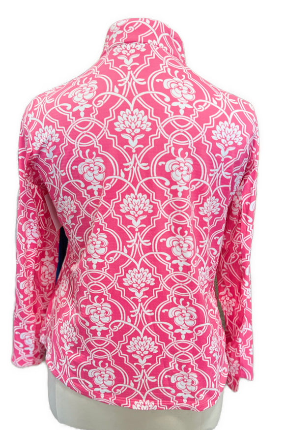 Ibkul Women's Pink Floral Long Sleeve Zip Mock Sun Shirt Size XL
