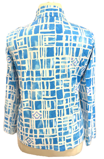 Ibkul Women's Powder Blue & white Long Sleeve Zip Mock Sun Shirt Size XL - 0