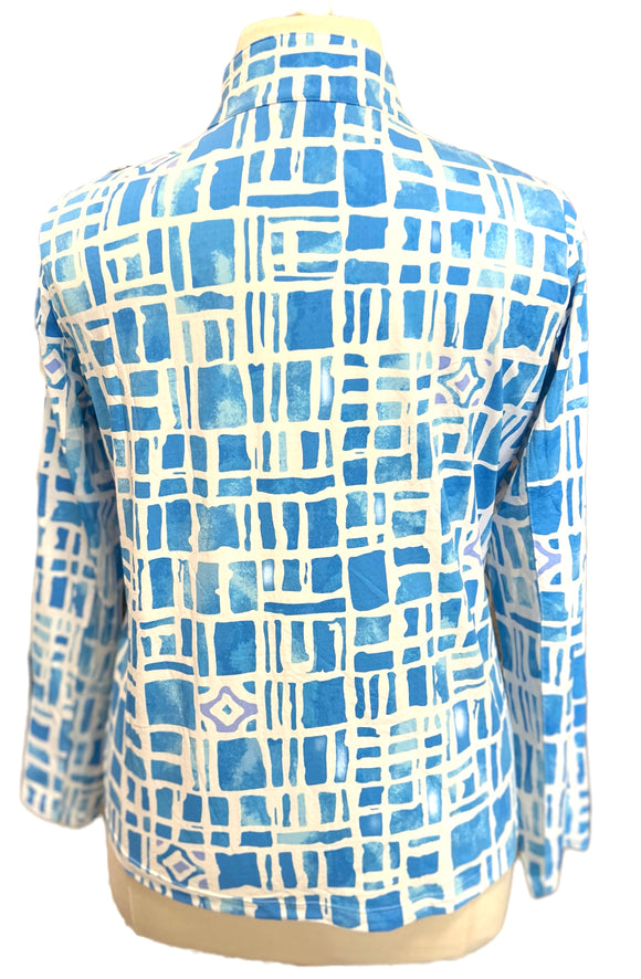 Ibkul Women's Powder Blue & white Long Sleeve Zip Mock Sun Shirt Size XL