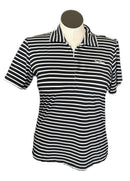 Kate Lord Performance Black and White Striped 1/4 Hidden Zipper Polo Size L-1