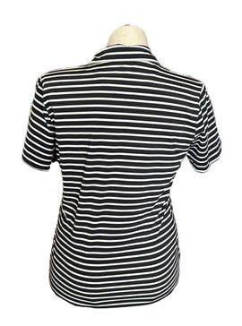 Kate Lord Performance Black and White Striped 1/4 Hidden Zipper Polo Size L - 0