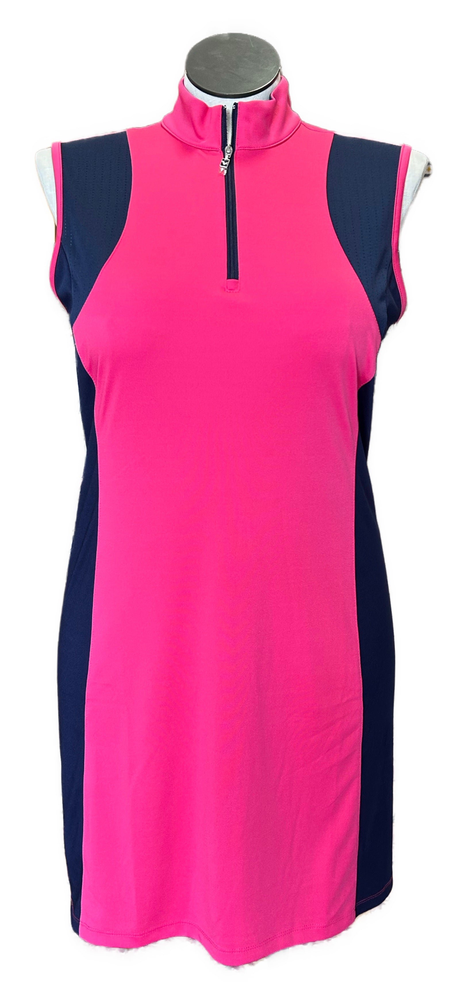 New Callaway Opti-Dri 1/4 Zip Raspberry Sorbet and Navy Colorblock Golf Dress Size L