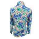 Ibkul Teal Blue Floral & Link Printed Women's Long Sleeve Sun Shirt Size S-2