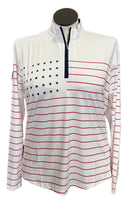 New San Soleil Solcool Old Glory Print Long Sleeve Zip Mock Sunshirt MSP$104-1