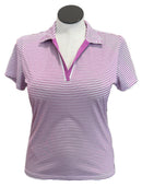 Women's Izod White & Fuchsia Striped Golf Polo Size L-1