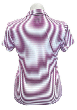 Women's Izod White & Fuchsia Striped Golf Polo Size L - 0