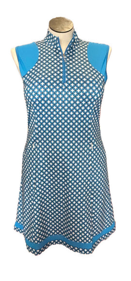 Callaway Blue & White Geometric Patterned Women's Golf Dress Size L MSP$105