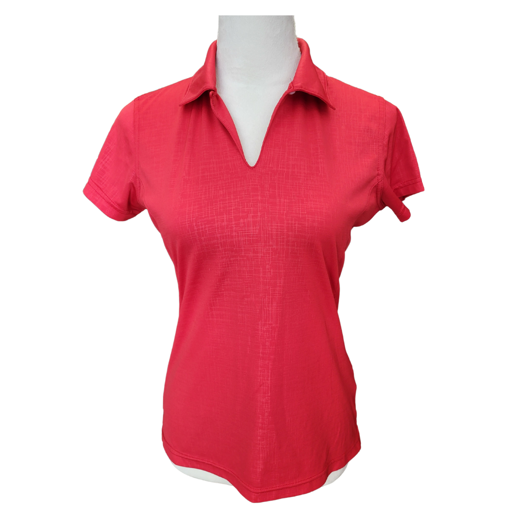 Oxford Golf Red Crosshatch Print Golf Polo Size S