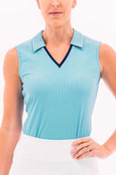 Foray Golf Women's Blue V-neck Ribbed Sleeveless Polo Size XL MSP$110-1