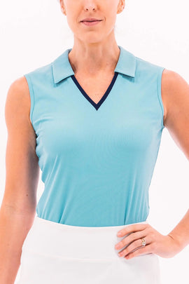Foray Golf Women's Blue V-neck Ribbed Sleeveless Polo Size XL MSP$110