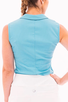 Foray Golf Women's Blue V-neck Ribbed Sleeveless Polo Size XL MSP$110 - 0