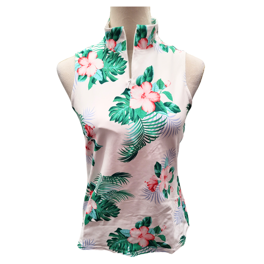 Tommy Bahama Island Zone White Hibiscus Sleeveless Top Size XS