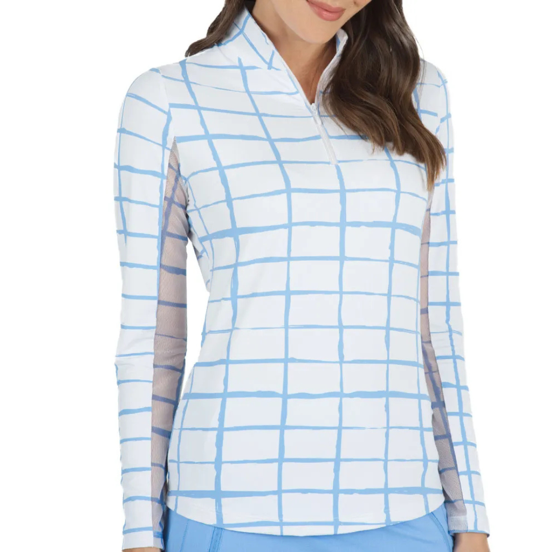 New Ibkul Long Sleeve Zip Mock Neck Cordova White/Peri Size XXL MSP $100