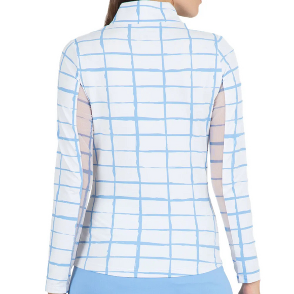 New Ibkul Long Sleeve Zip Mock Neck Cordova White/Peri Size XXL MSP $100